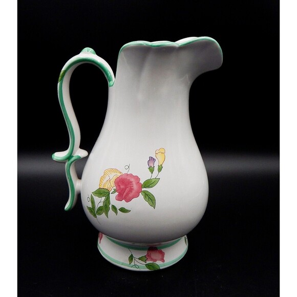 White Flowered Ceramic Water Pitcher Jug Transferware 9 Inch Vase - Picture 3 of 9